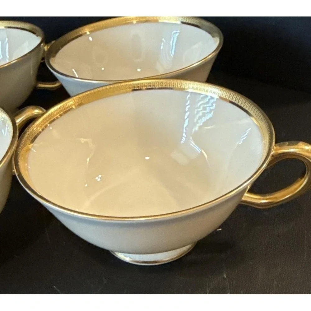 Lenox Tuxedo Gold Trim Teacup Tea Cups Saucers Plate Set Of 6 USA‎ J-33 Wedding